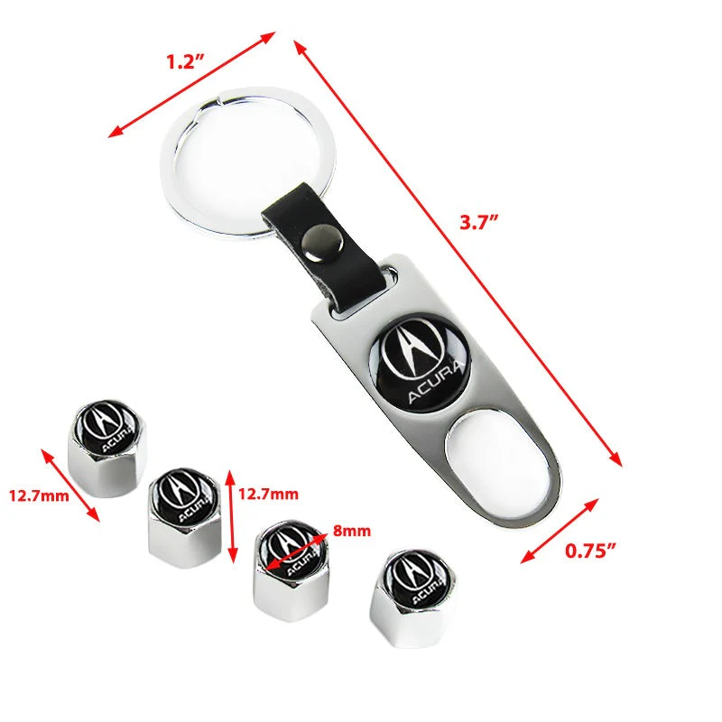 ACURA LOGO Set Black Emblems with Silver Keychain Wheel Tire Valves Air Caps - US SELLER - Image 3