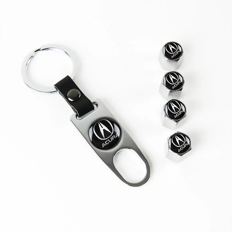 ACURA LOGO Set Black Emblems with Silver Keychain Wheel Tire Valves Air Caps - US SELLER - Image 6