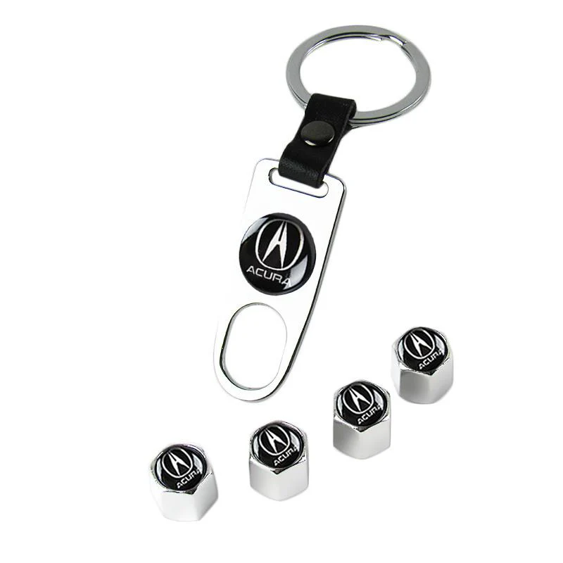 Acura Set 4PCS Car Door Rubber Scuff Sill Panel Step Protector with Wheel Tire Valves Dust Stem Air Caps Keychain - Image 3