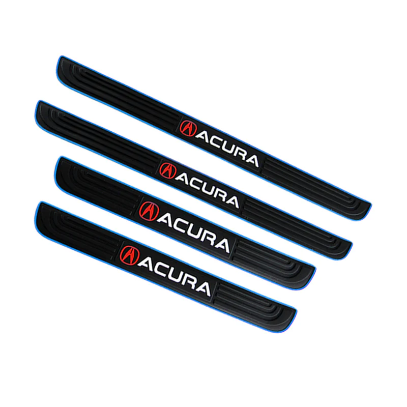 Acura Set Car Door Scuff Sill Rubber Cover Panel Step 4PCS Blue Border Protector with Stainless Emblems - Image 4