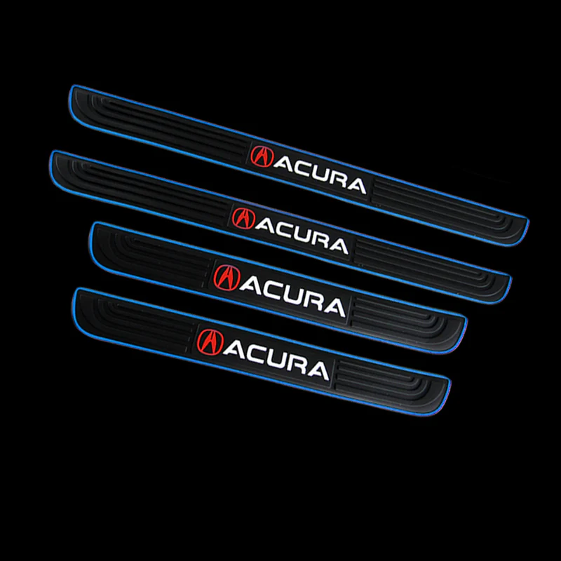 Acura Set Car Door Scuff Sill Rubber Cover Panel Step 4PCS Blue Border Protector with Stainless Emblems - Image 8