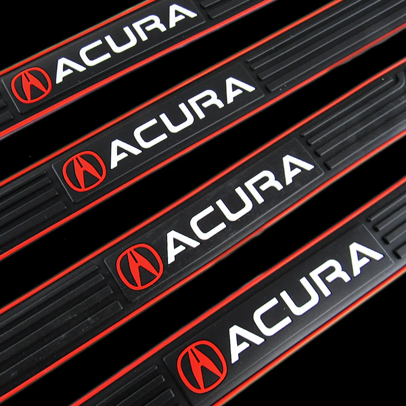 Acura Set Car Door Scuff Sill Rubber Cover Panel Step 4PCS Red Border Protector with Stainless Emblems - Image 2