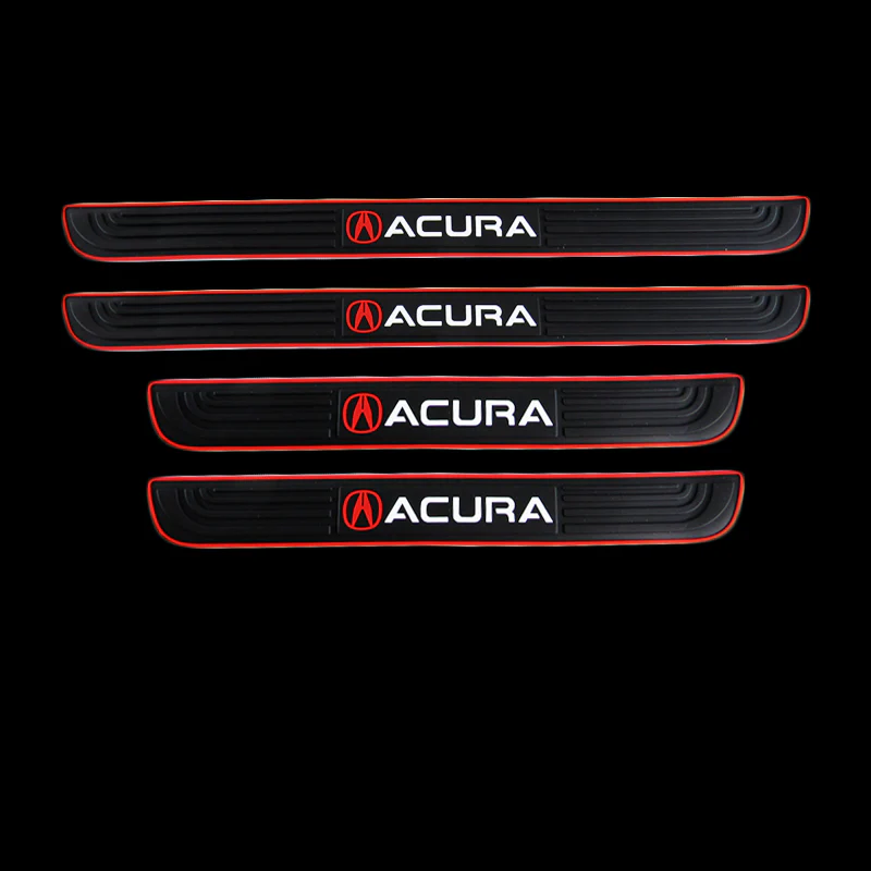 Acura Set Car Door Scuff Sill Rubber Cover Panel Step 4PCS Red Border Protector with Stainless Emblems - Image 4