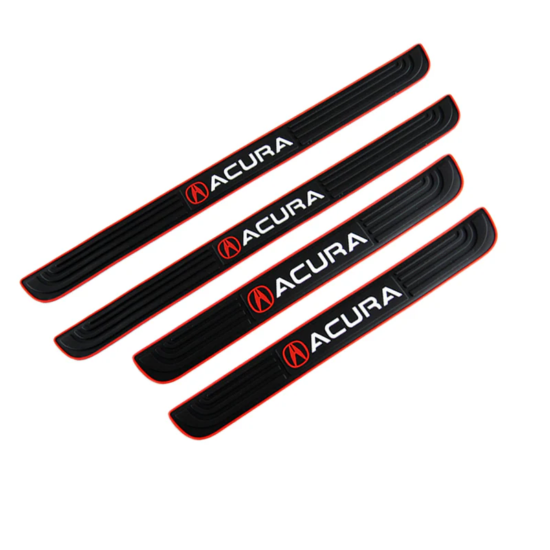 Acura Set Car Door Scuff Sill Rubber Cover Panel Step 4PCS Red Border Protector with Stainless Emblems - Image 5