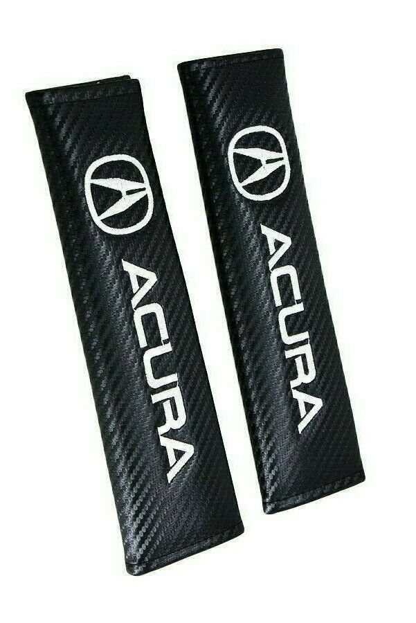 ACURA Set of Black Car Wheel Tire Valves Dust Stem Air Caps Keychain with Black Carbon Fiber Look Seat Belt Covers - Image 4