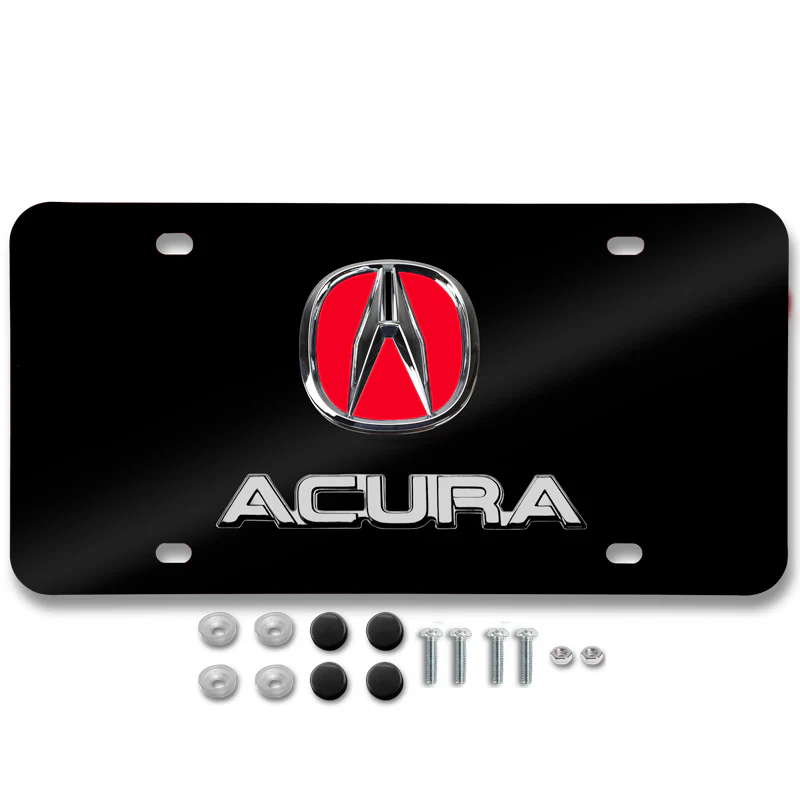 ACURA Stainless Steel Black Chrome Finish 3D Dual Red Logo Front License Plate Frame - Image 2