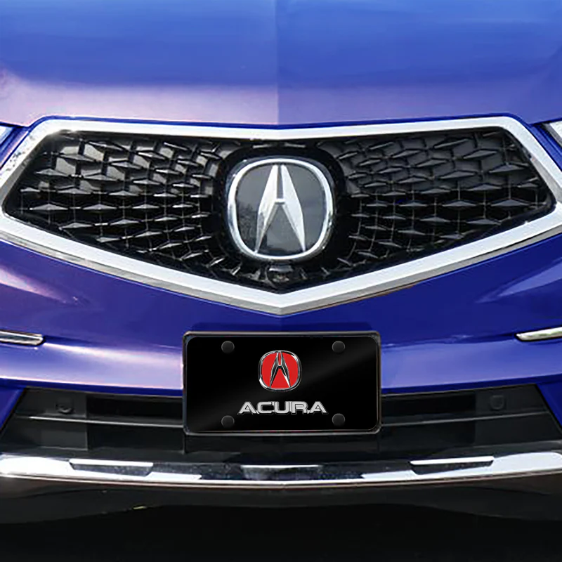 ACURA Stainless Steel Black Chrome Finish 3D Dual Red Logo Front License Plate Frame - Image 3