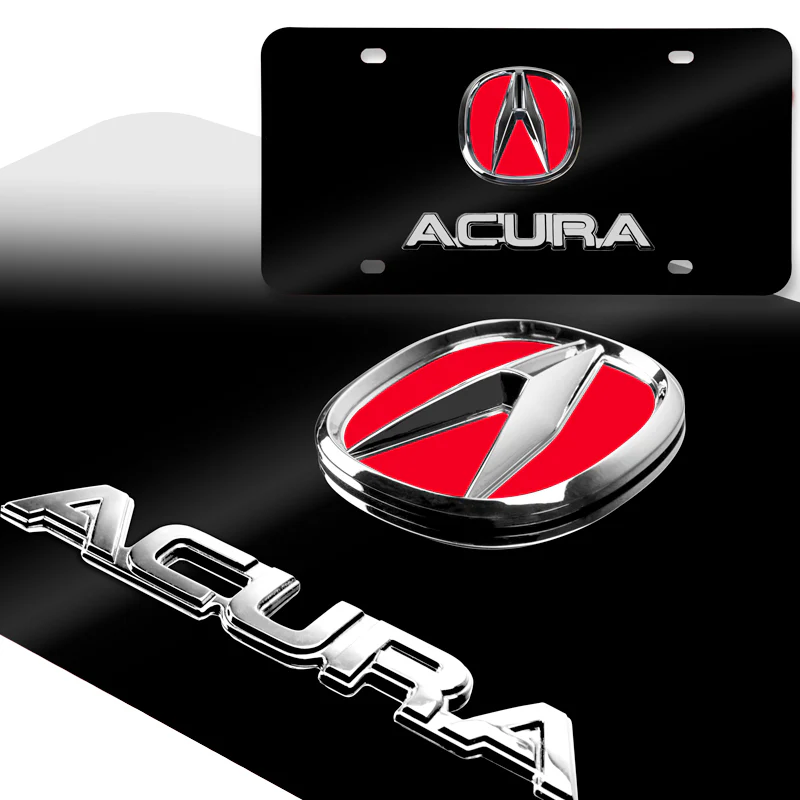 ACURA Stainless Steel Black Chrome Finish 3D Dual Red Logo Front License Plate Frame - Image 4