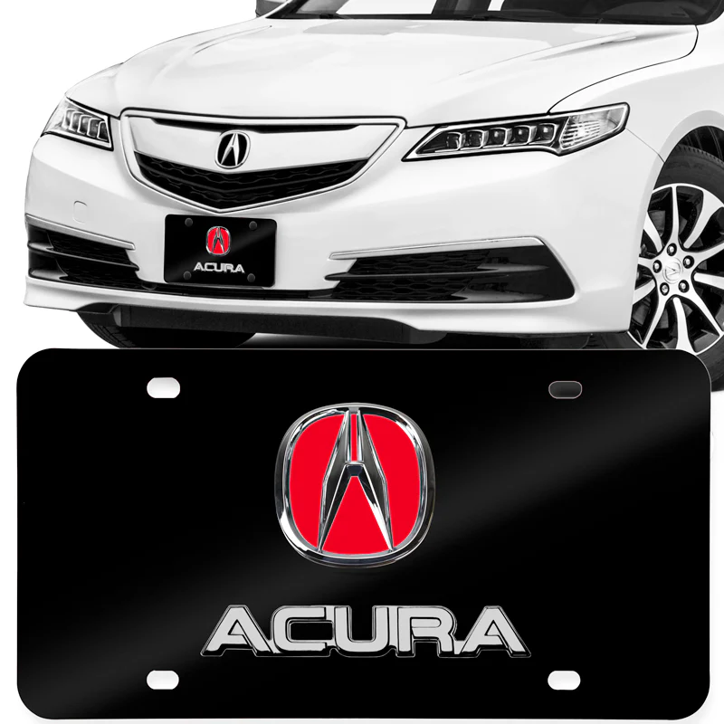 ACURA Stainless Steel Black Chrome Finish 3D Dual Red Logo Front License Plate Frame - Image 5
