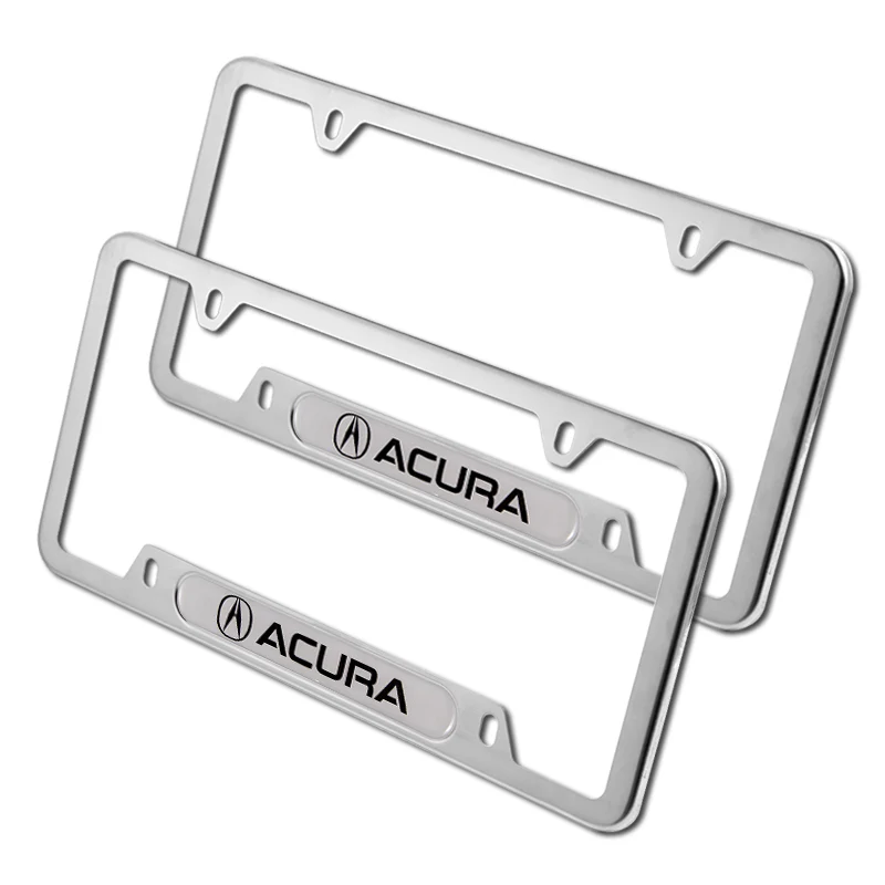 ACURA Stainless Steel Silver Metal License Plate Frame 2PCS For MDX RDX TSX TL with Caps Bolt SET - Image 2