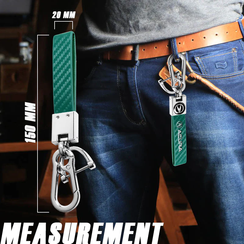 Acura Universal Chrome 3D Logo Carbon Fiber Look Green Leather Metal Key Chain Quick Release Lanyard Keychain for INTEGRA RSX TSX - Image 5