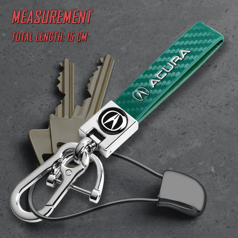 Acura Universal Chrome 3D Logo Carbon Fiber Look Green Leather Metal Key Chain Quick Release Lanyard Keychain for INTEGRA RSX TSX - Image 7