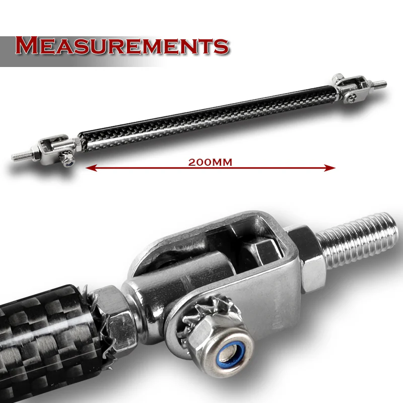 Adjustable 10" - 13" (200mm) Front Bumper Lip Splitter Diffuser Strut Rod Tie Support Bars -Carbon Fiber Look - Image 2