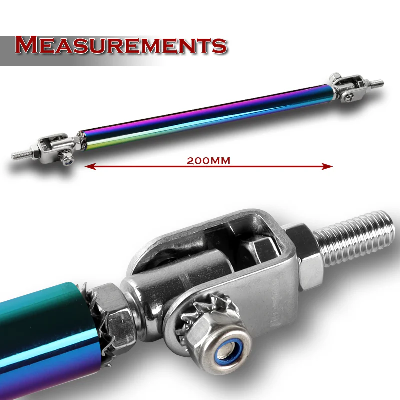 Adjustable 10" - 13" (200mm) Front Bumper Lip Splitter Diffuser Strut Rod Tie Support Bars -Neo Chrome - Image 2