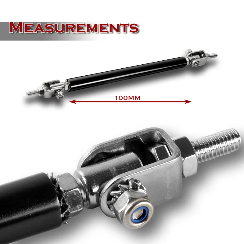 Adjustable 7" - 9" (100mm) Front Bumper Lip Splitter Diffuser Strut Rod Tie Support Bars -Black - Image 2
