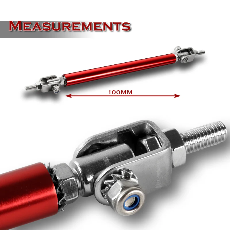 Adjustable 7" - 9" (100mm) Front Bumper Lip Splitter Diffuser Strut Rod Tie Support Bars -Red - Image 2