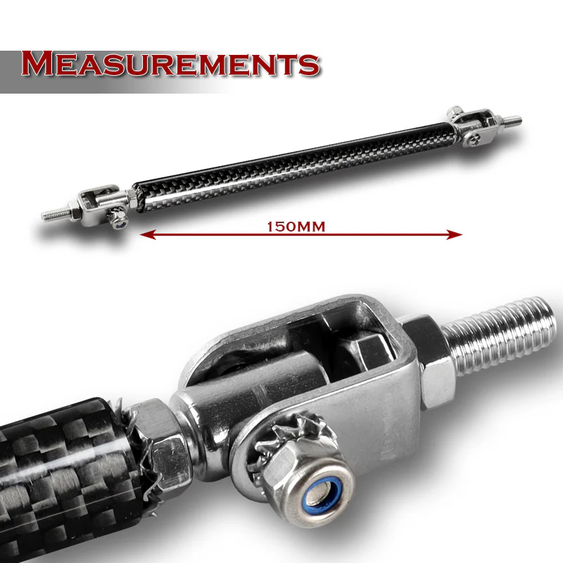Adjustable 8" - 11" (150mm) Front Bumper Lip Splitter Diffuser Strut Rod Tie Support Bars -Carbon Fiber Look - Image 2
