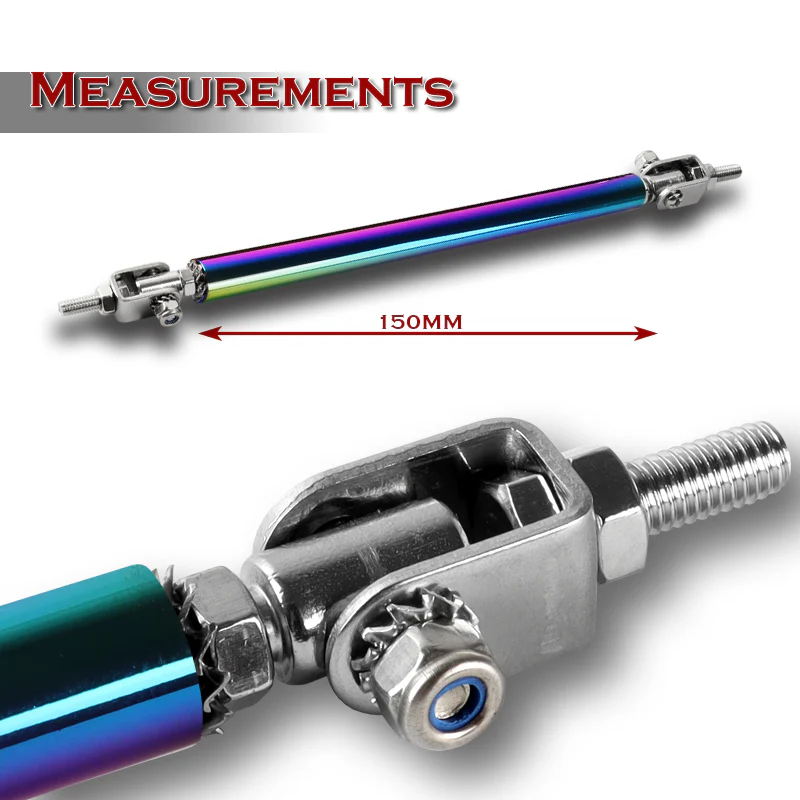 Adjustable 8" - 11" (150mm) Front Bumper Lip Splitter Diffuser Strut Rod Tie Support Bars -Neo Chrome - Image 2