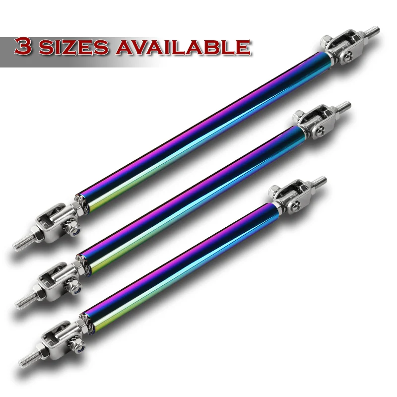 Adjustable 8" - 11" (150mm) Front Bumper Lip Splitter Diffuser Strut Rod Tie Support Bars -Neo Chrome - Image 3