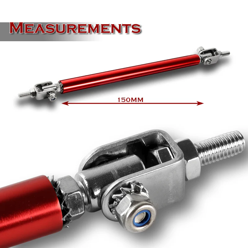 Adjustable 8" - 11" (150mm) Front Bumper Lip Splitter Diffuser Strut Rod Tie Support Bars -Red - Image 2