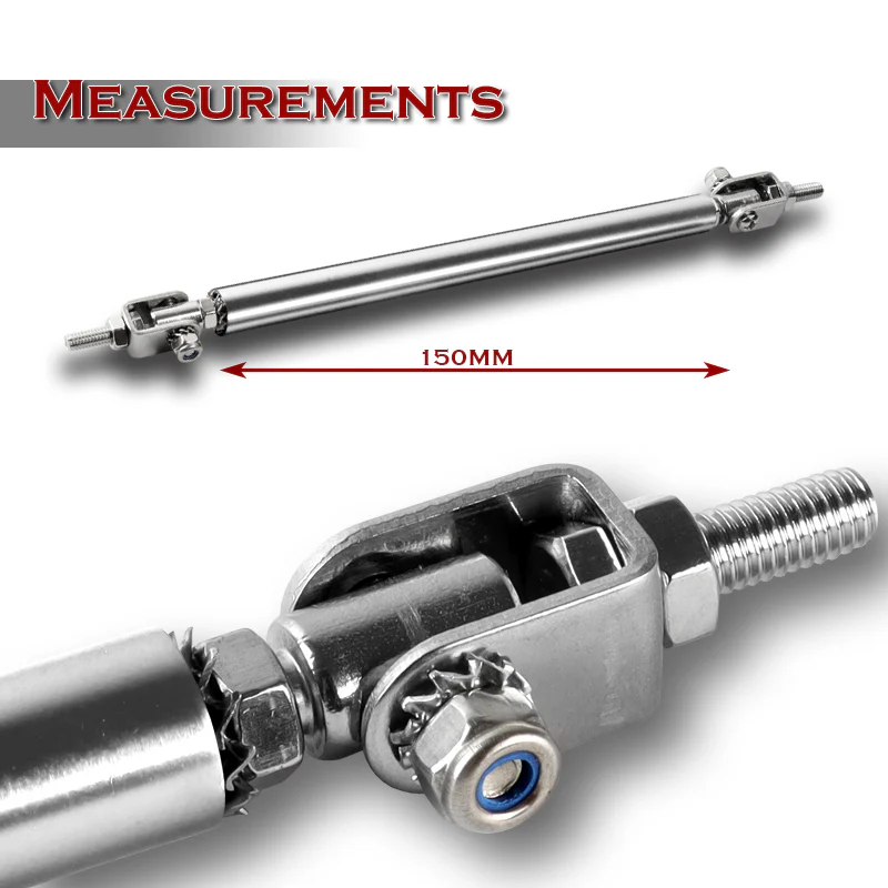 Adjustable 8" - 11" (150mm) Front Bumper Lip Splitter Diffuser Strut Rod Tie Support Bars -Silver - Image 2