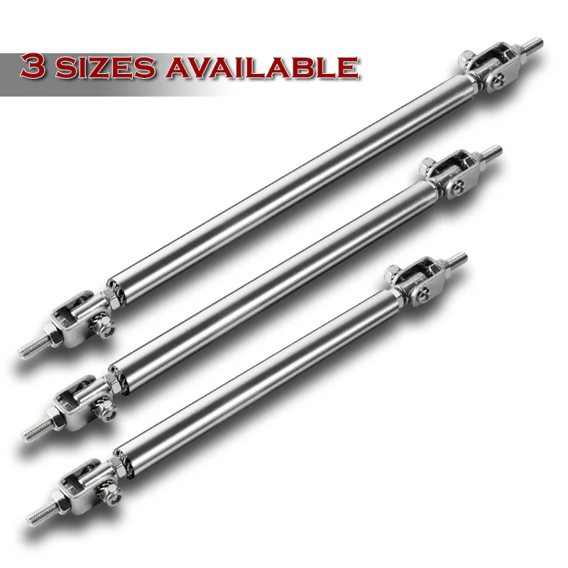 Adjustable 8" - 11" (150mm) Front Bumper Lip Splitter Diffuser Strut Rod Tie Support Bars -Silver - Image 3