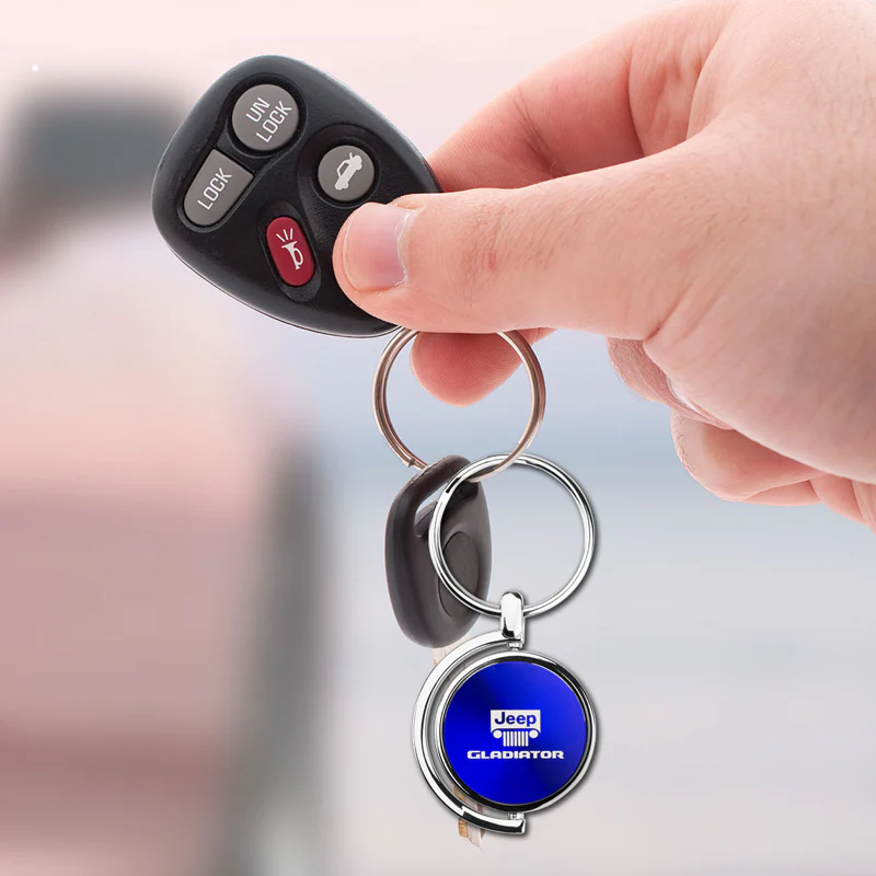 Au-Tomotive Gold For JEEP Gladiator Blue Metal Chrome Spinner Key Chain Ring Fob - Image 6