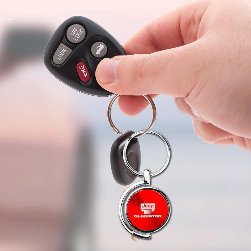 Au-Tomotive Gold For JEEP Gladiator Red Metal Chrome Spinner Key Chain Ring Fob - Image 4