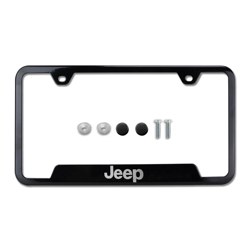 Au-Tomotive Gold Genuine JEEP Laser Etched Logo Black Stainless Cut-Out License Plate Frame GF.JEE.EB - Image 2