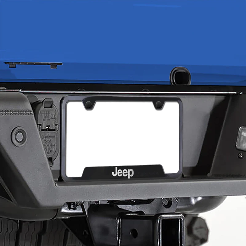 Au-Tomotive Gold Genuine JEEP Laser Etched Logo Black Stainless Cut-Out License Plate Frame GF.JEE.EB - Image 4