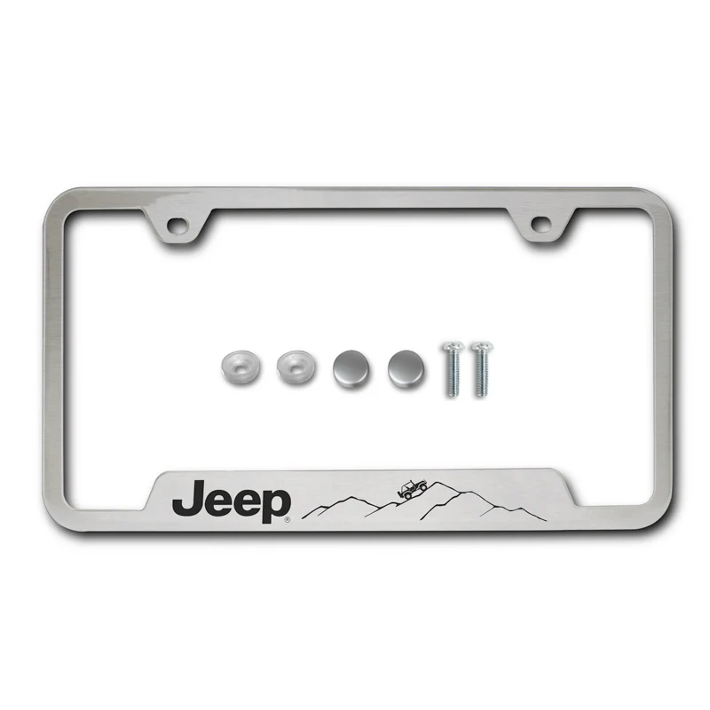 Au-Tomotive Gold Genuine JEEP Laser Etched Logo Mountain Stainless Steel Cut-Out License Plate Frame GF.JEEM.ES - Image 2