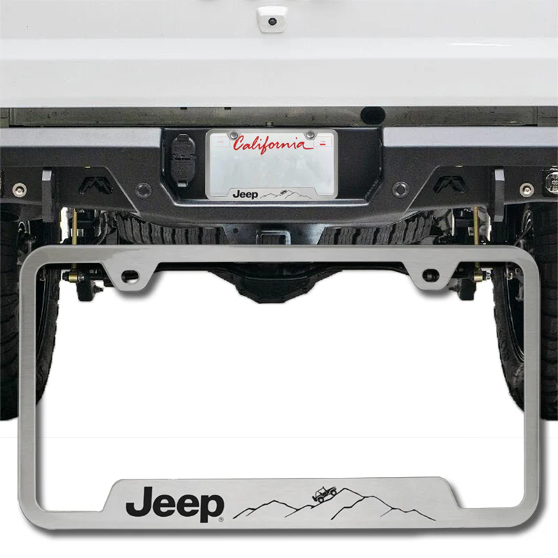 Au-Tomotive Gold Genuine JEEP Laser Etched Logo Mountain Stainless Steel Cut-Out License Plate Frame GF.JEEM.ES - Image 4