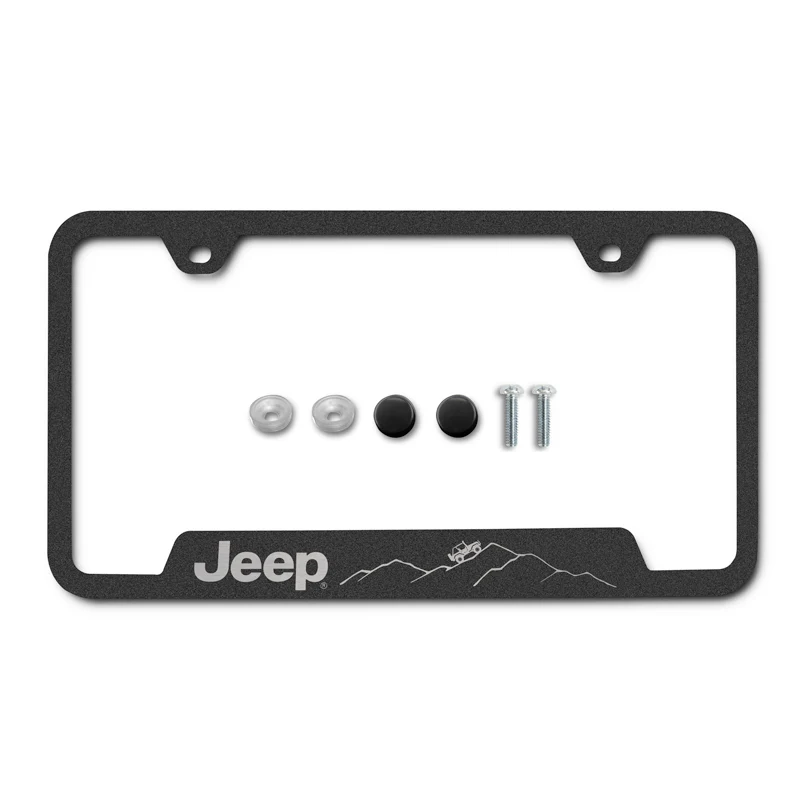 Au-Tomotive Gold Genuine JEEP Laser Etched Logo Mountain Rugged Black Stainless Steel Cut-Out License Plate Frame GF.JEEM.ERB - Image 2