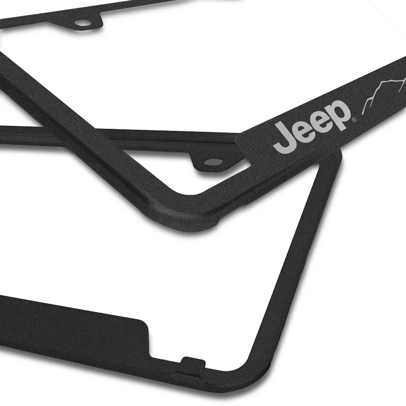 Au-Tomotive Gold Genuine JEEP Laser Etched Logo Mountain Rugged Black Stainless Steel Cut-Out License Plate Frame GF.JEEM.ERB - Image 3