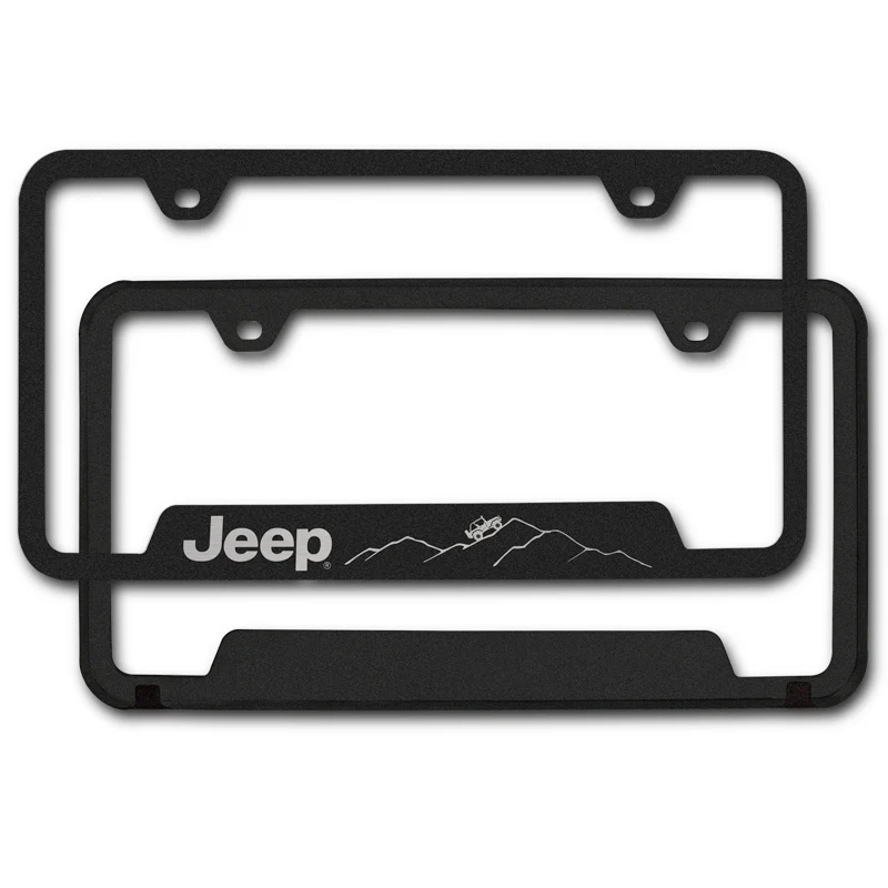 Au-Tomotive Gold Genuine JEEP Laser Etched Logo Mountain Rugged Black Stainless Steel Cut-Out License Plate Frame GF.JEEM.ERB - Image 5