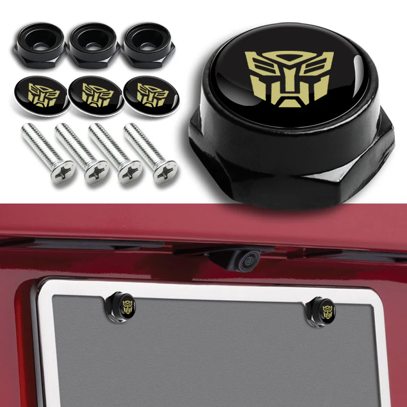 AUTOBOT Transformers metal car license plate frame screw bolt cap cover Black X4 - Image 2