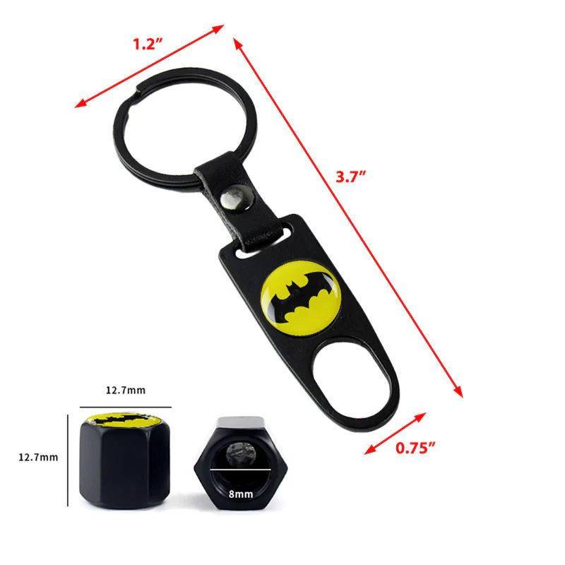 Batman Car Wheel Tire Valves Dust Stem Air Caps Keychain Emblem KEY FOB Black Set - US SELLER - Image 3