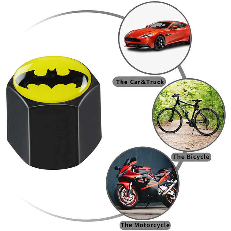 Batman Car Wheel Tire Valves Dust Stem Air Caps Keychain Emblem KEY FOB Black Set - US SELLER - Image 4