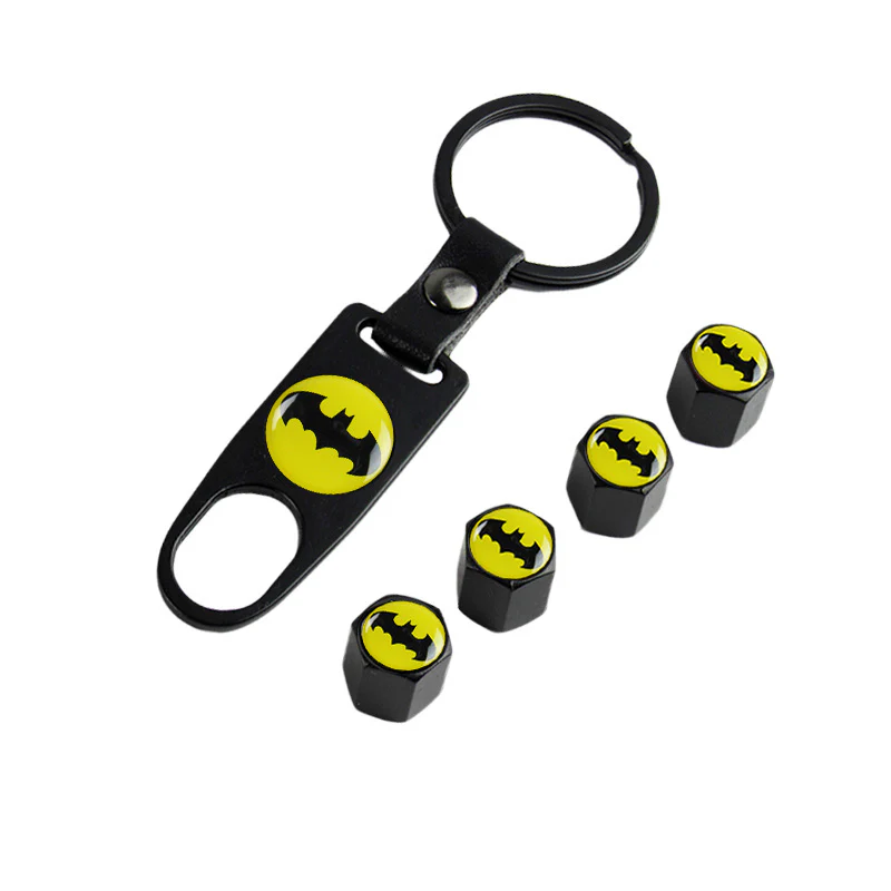 Batman Car Wheel Tire Valves Dust Stem Air Caps Keychain Emblem KEY FOB Black Set - US SELLER - Image 5