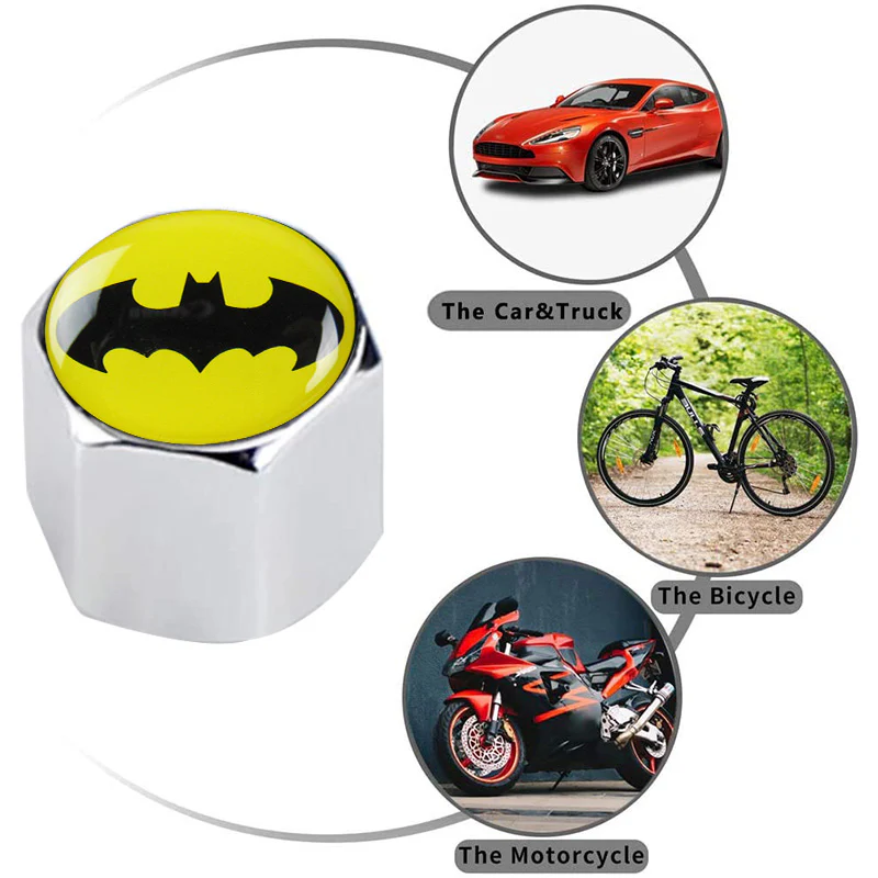 Batman Car Wheel Tire Valves Dust Stem Air Caps Keychain Emblem KEY FOB Silver Set - US SELLER - Image 2