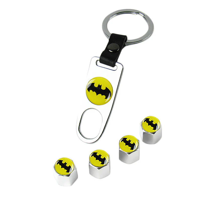 Batman Car Wheel Tire Valves Dust Stem Air Caps Keychain Emblem KEY FOB Silver Set - US SELLER - Image 5