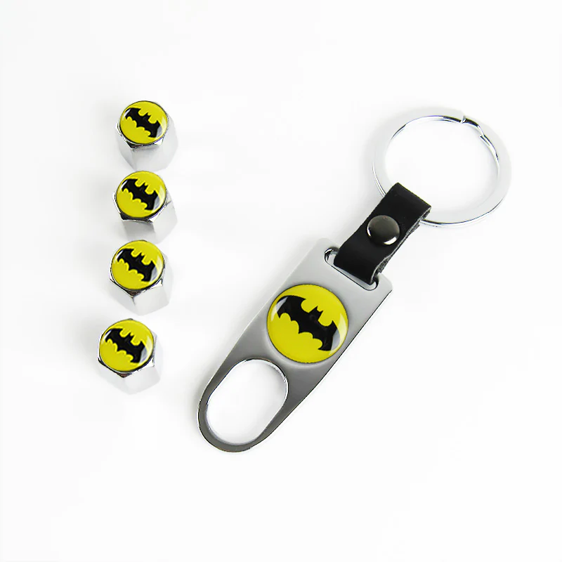 Batman Car Wheel Tire Valves Dust Stem Air Caps Keychain Emblem KEY FOB Silver Set - US SELLER - Image 6