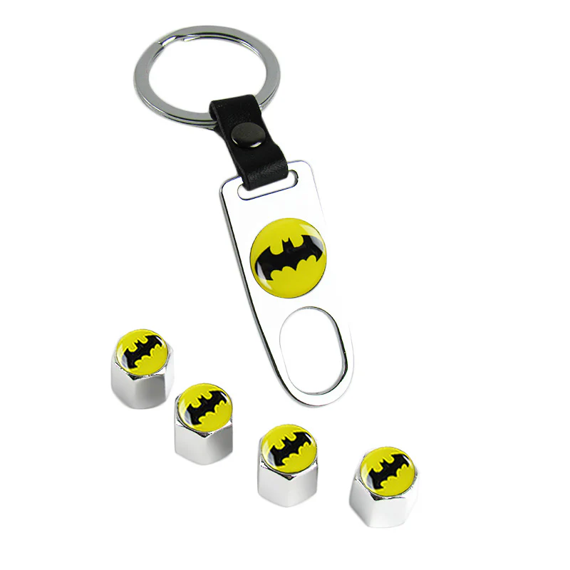 Batman Car Wheel Tire Valves Dust Stem Air Caps Keychain Emblem KEY FOB Silver Set - US SELLER - Image 7