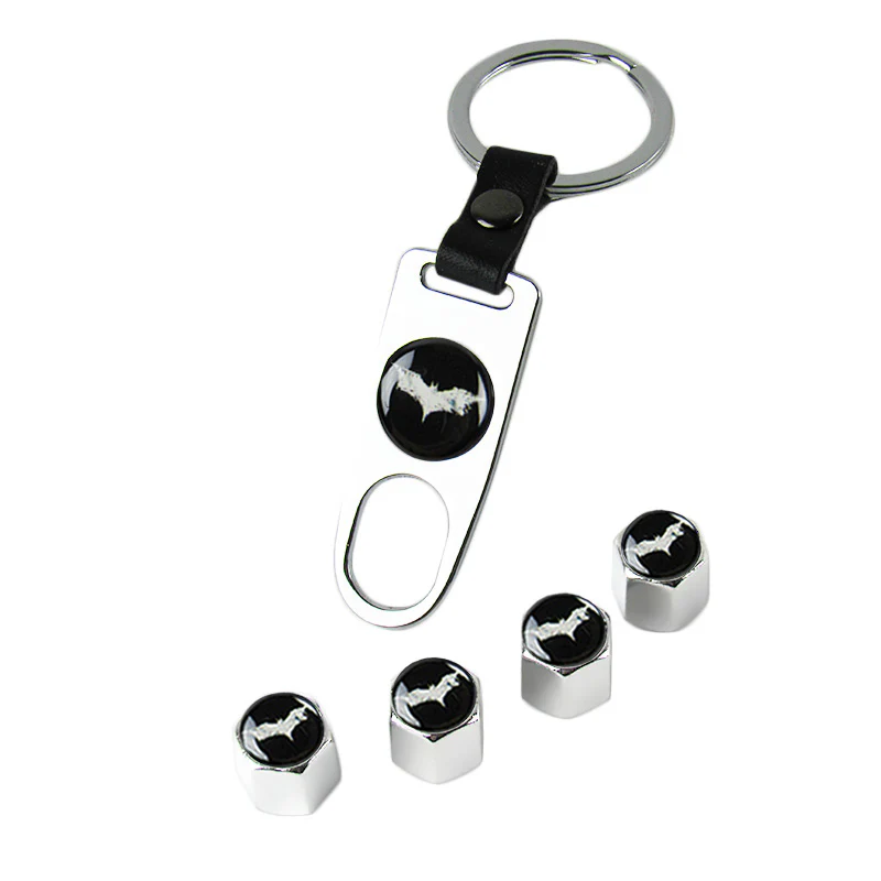 Batman Silver Car Wheel Tire Valves Dust Stem Air Caps Keychain Emblem KEY FOB Set - US SELLER - Image 2