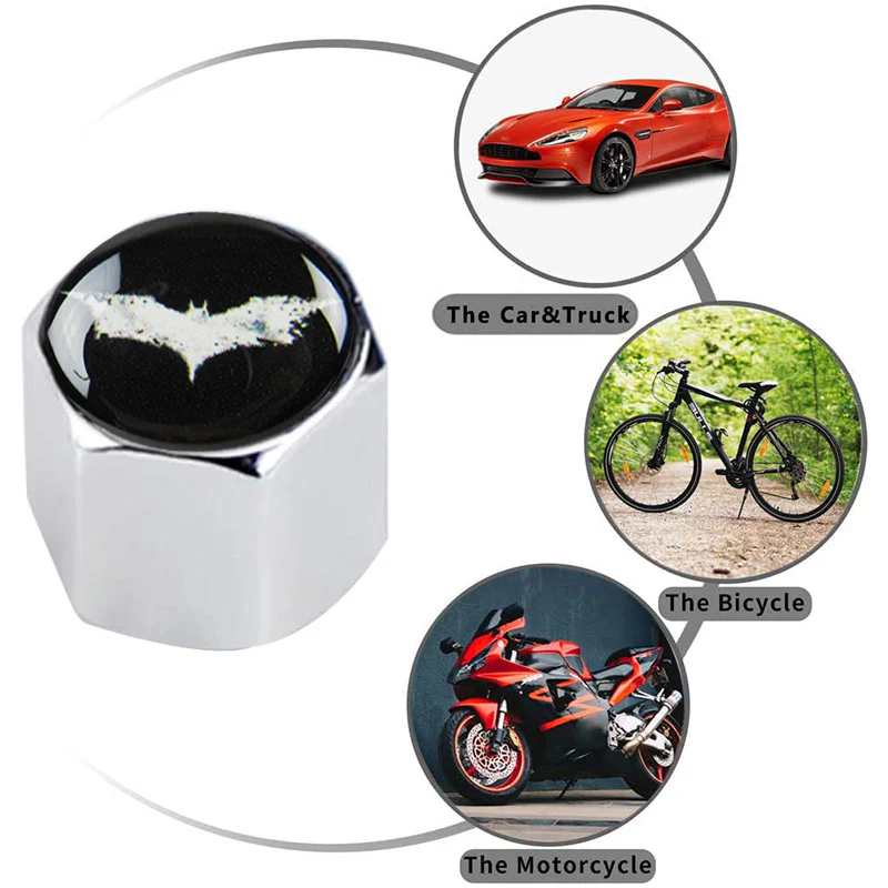 Batman Silver Car Wheel Tire Valves Dust Stem Air Caps Keychain Emblem KEY FOB Set - US SELLER - Image 4