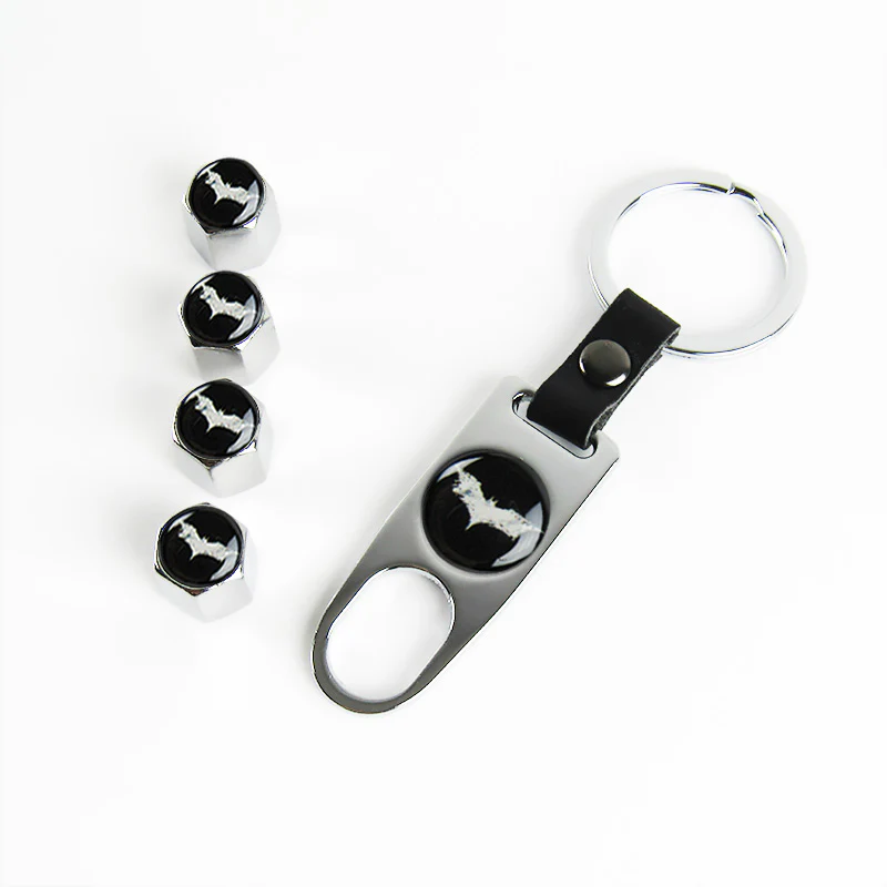 Batman Silver Car Wheel Tire Valves Dust Stem Air Caps Keychain Emblem KEY FOB Set - US SELLER - Image 6