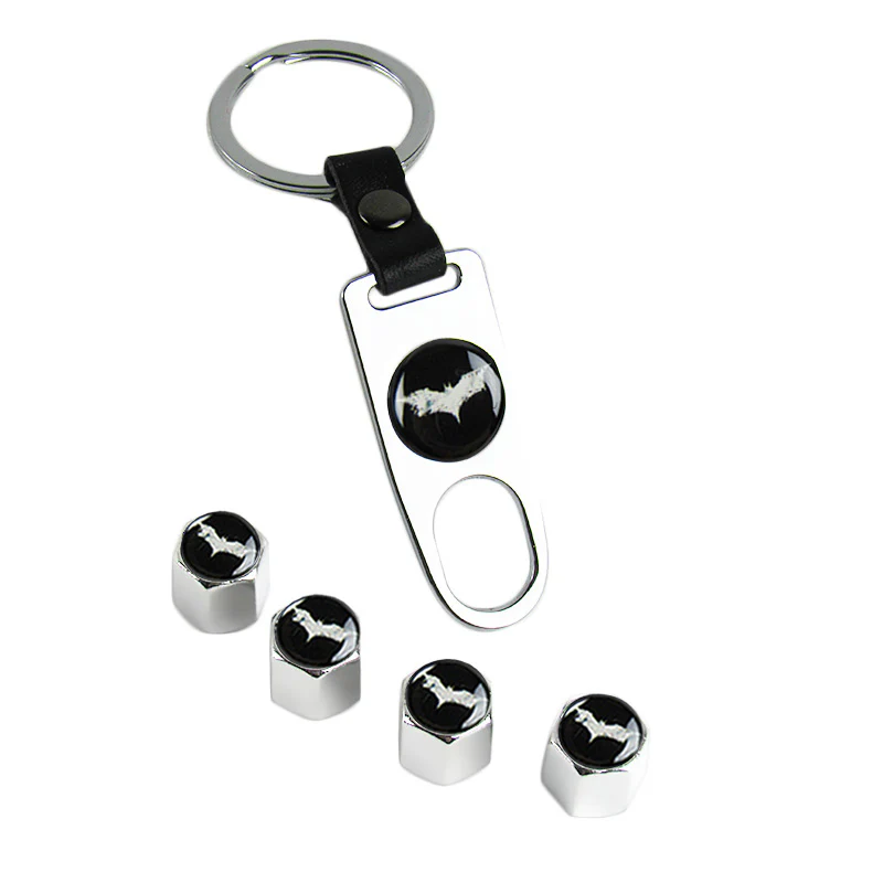Batman Silver Car Wheel Tire Valves Dust Stem Air Caps Keychain Emblem KEY FOB Set - US SELLER - Image 7