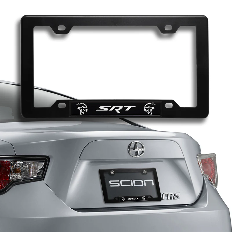 Black ABS License Plate Frame with Black Emblems For Dodge HellCat SRT8 - 2pcs - Image 4