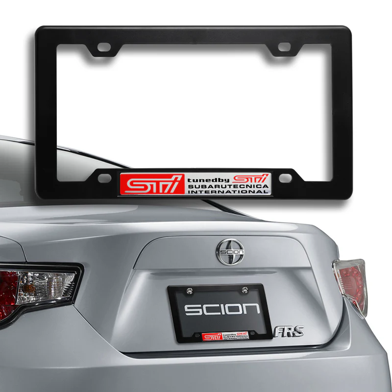 Black ABS License Plate Frame with Black Emblems For Subaru STI 2 pcs - Image 5