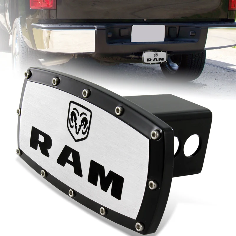 Black DODGE RAM Engraved Billet LOGO Hitch Cover Plug Cap For 2" Trailer Receiver with ALLEN BOLTS DESIGN - Image 6